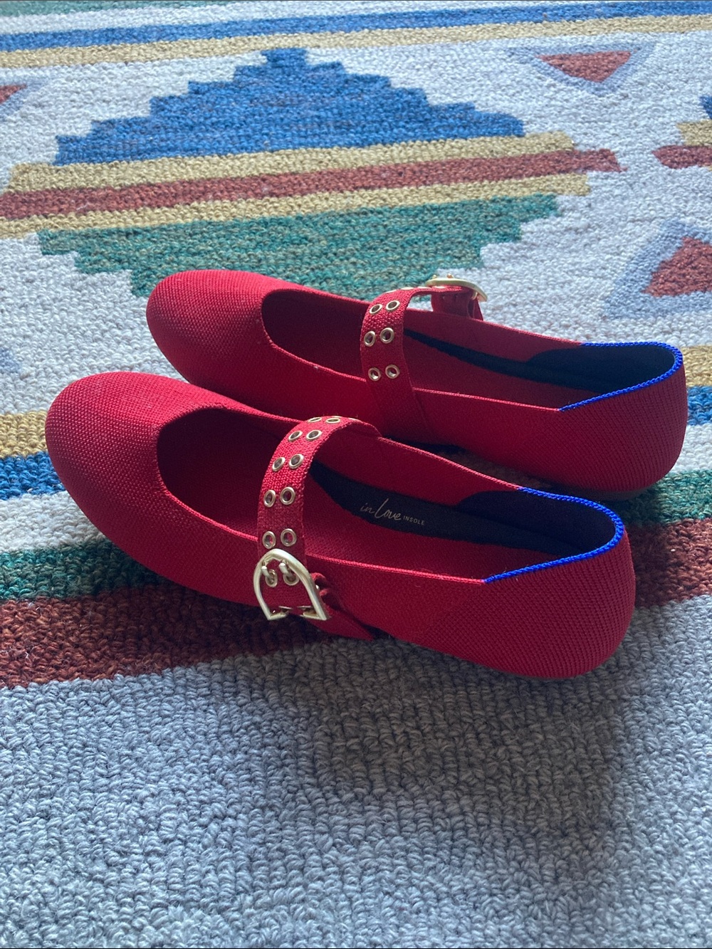 Rothy's Girls Red Mary Jane Flats with Gold Buckle